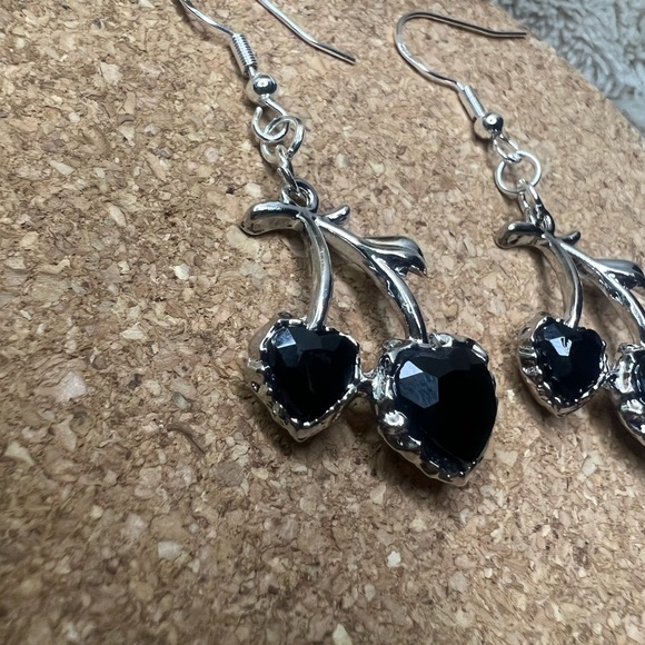 Black Heart Cherry Earrings - Picture 3 of 3